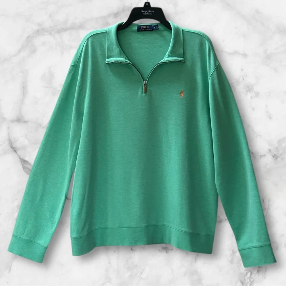 Polo Ralph Lauren 1/4 Zip Mint Green Mock Neck Pullover Sweater Pony Size XL - Picture 2 of 11
